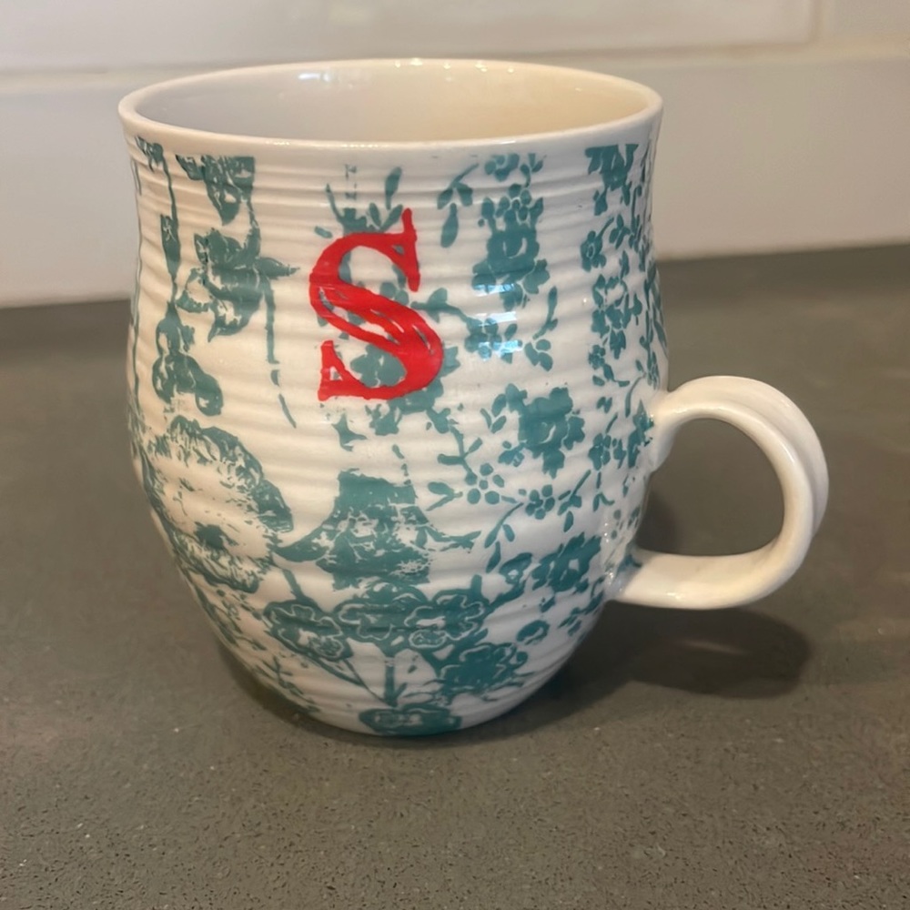 Anthropologie, dishwasher, microwave, safe, coffee cup with the letter S